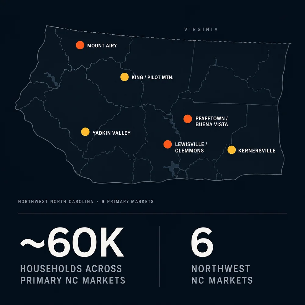 Map of the six Sweet Life markets, about 60,000 households in all